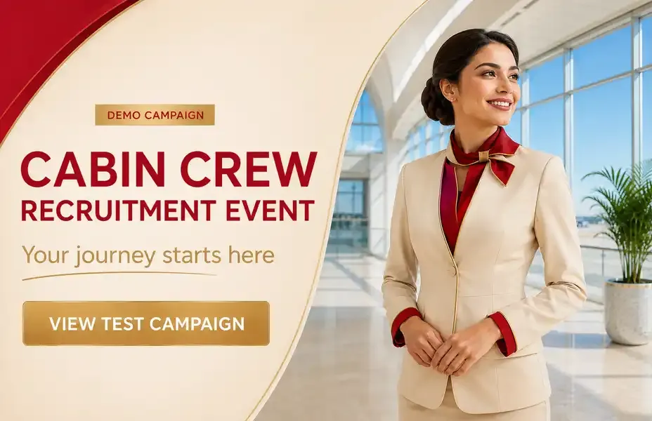 Jobs filter box sponsored banners for airlines: Emirates Cabin Crew Open Day, Etihad Recruitment Event, Qatar Airways recruitment event, Delta Flight Attendant Recruitment Event, United Flight Attendant Recruitment Event and American Airlines Flight Attendant Recruitment Event.
