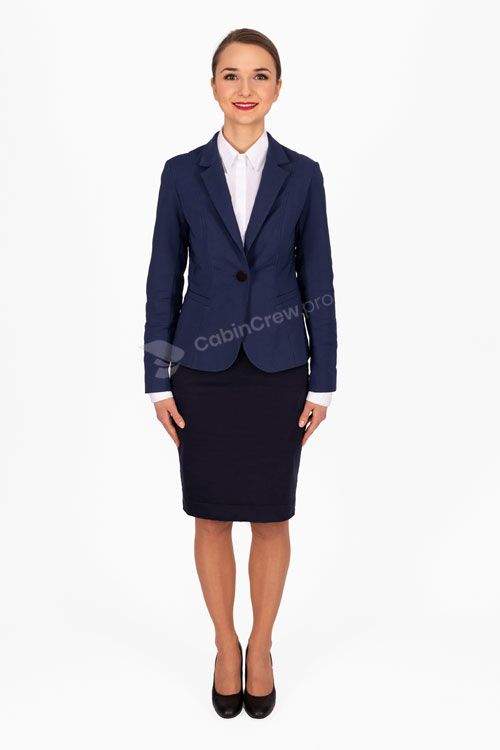 Sesión fotográfica Emirates TCP – plano cuerpo entero formal fondo blanco, business, guía FlightAttendantUSA.com